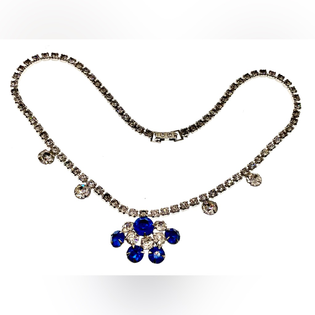 Vintage Signed Marianna Silvertone Faceted Prong Set Crystal Rhinestone Necklace 38$